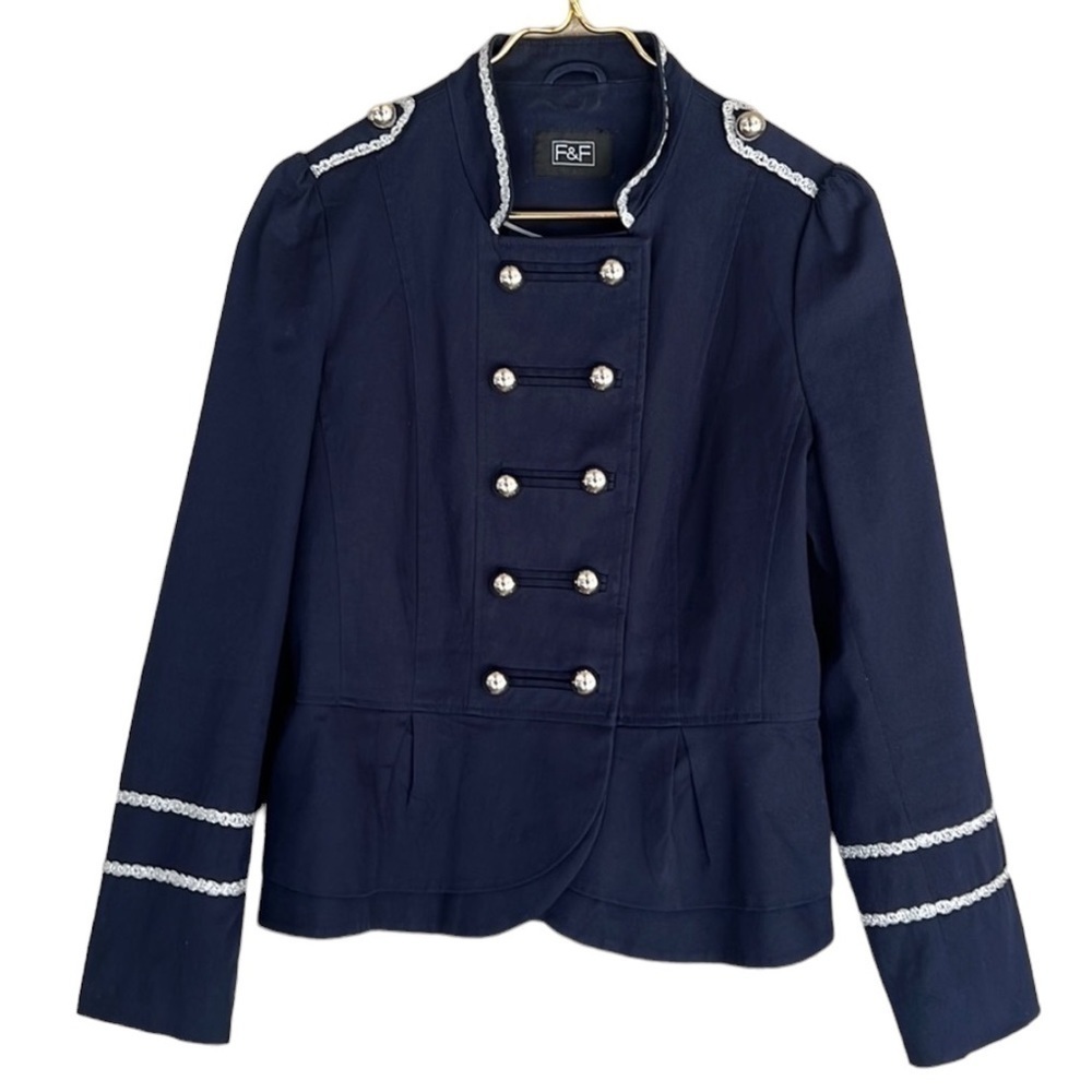 F&F Navy Blue Double Breasted Long Sleeve Military Style Blazer Jacket